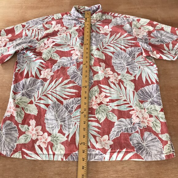 Bishop Street Hawaiian Shirt Men XL Red Flower 1/4 Button Up Pocket Pullover - Picture 5 of 11
